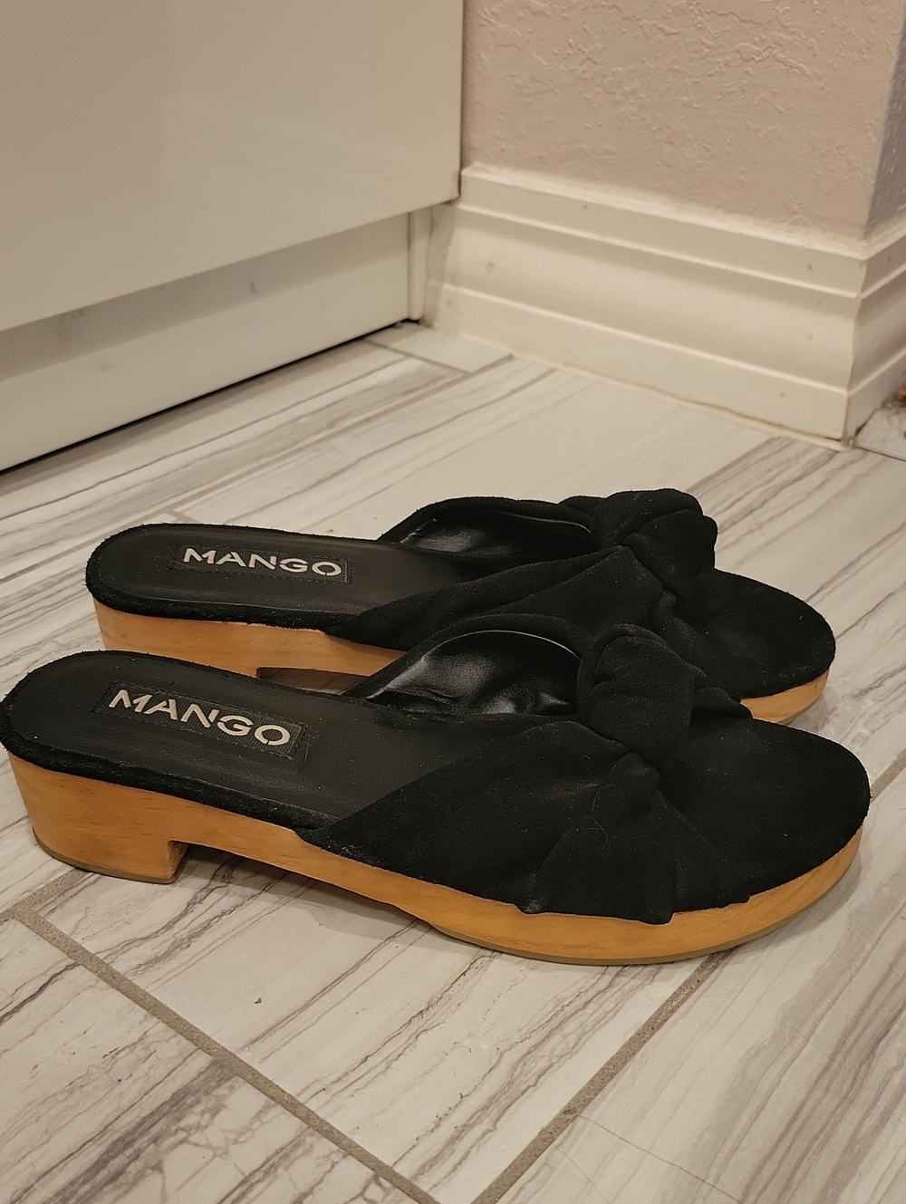 Mango Black Suede Knot Mule Sandals